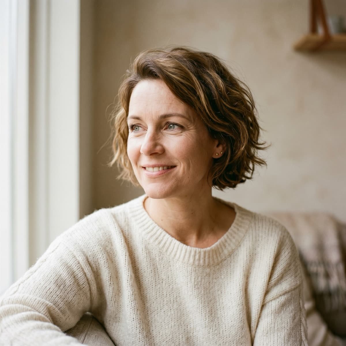 Esther Hoogland in haar woonkamer